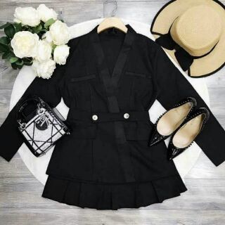 SET ÁO VEST VIỀN PHI + CHÂN VÁY XẾP LY