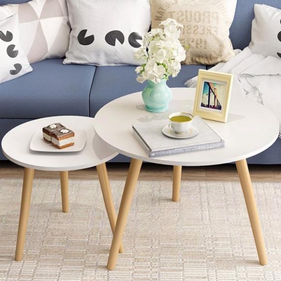 Combo 2 Bàn tròn chân gỗ tự nhiên dùng làm bàn trà, bàn sofa, bàn cafe, bàn ăn, bàn decor phòng khách, bàn đọc sách