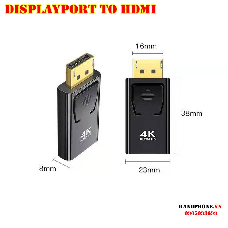 Cổng chuyển đổi DisplayPort to HDMI Adapter AV Converter 1080P 2K 4K mạ vàng, cáp chuyển đổi tín hiệu