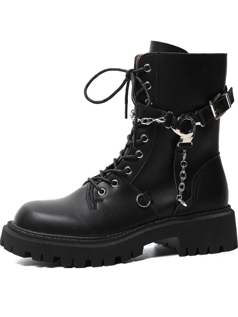 Giày boots Martin dây xích cổ ngắn đế cao 5cm