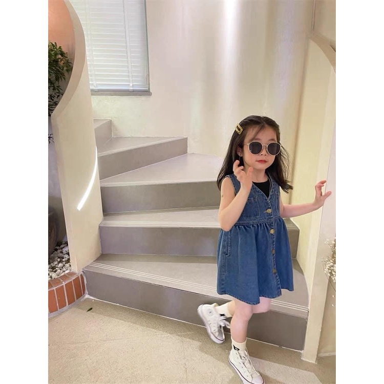 Set Váy Jean Sát Nách Siêu Xinh Cho Bé Gái_umeekids