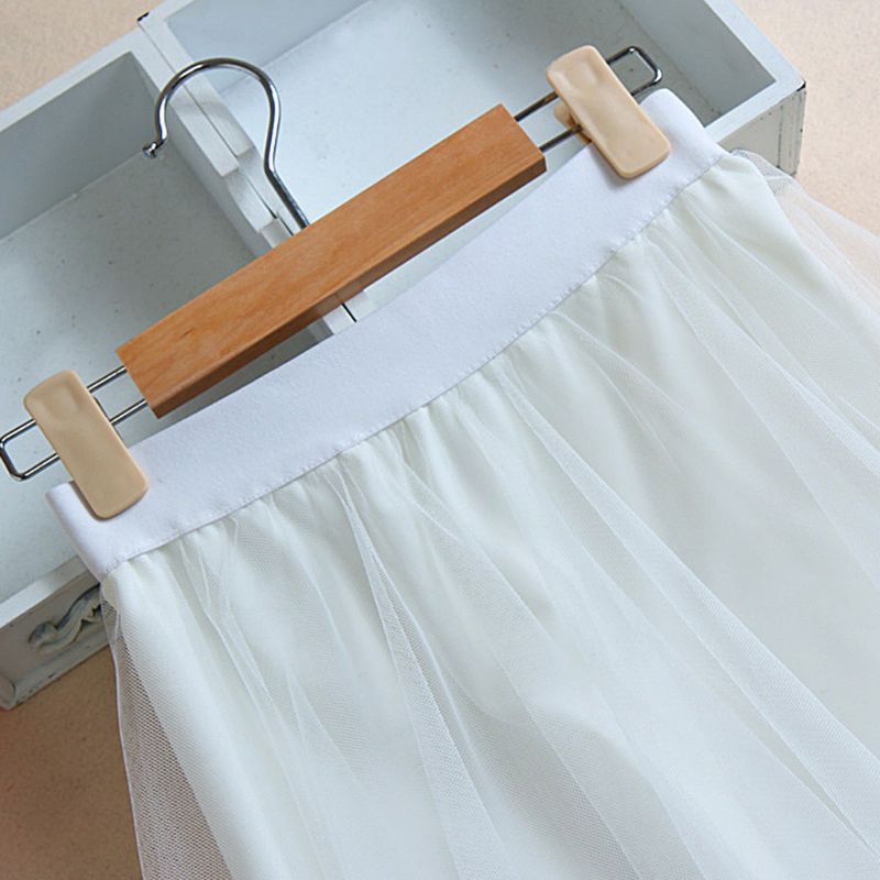 Váy ren lửng hai lớp màu trơn lưng cao thời trang cho nữ