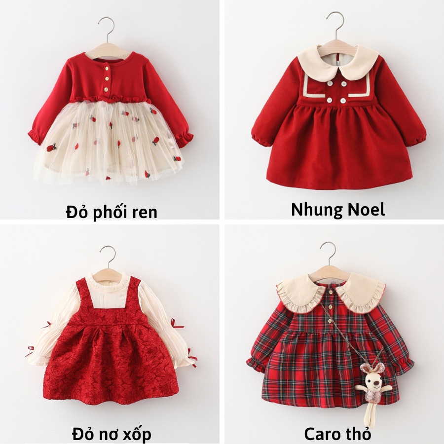 Váy đỏ thu đông mặc Noel và Tết cực xinh cho bé từ 7 đến 16kg