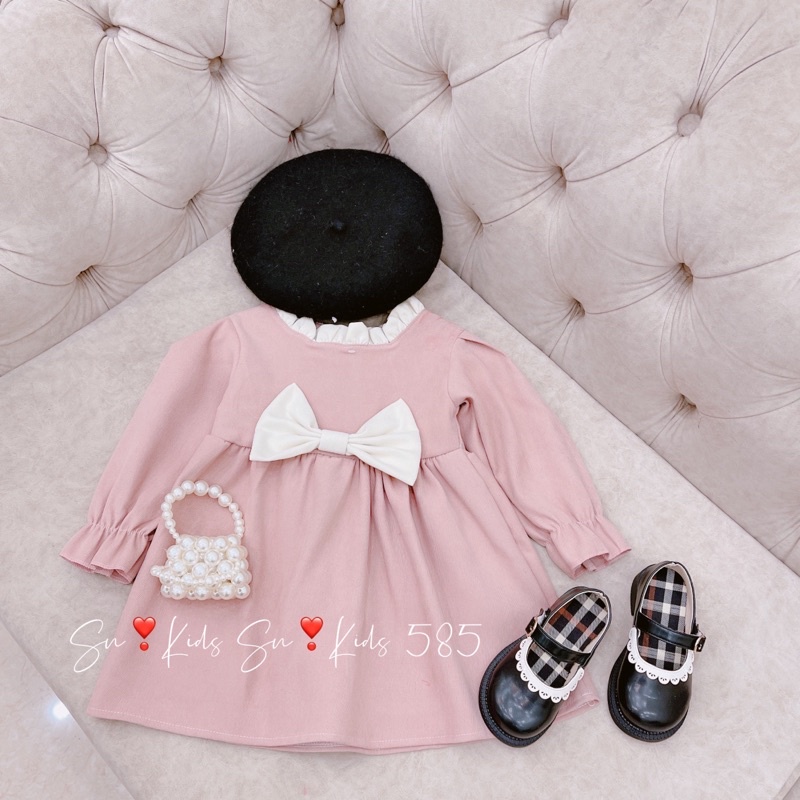 Váy nhung lì phối nơ trắng sn kids