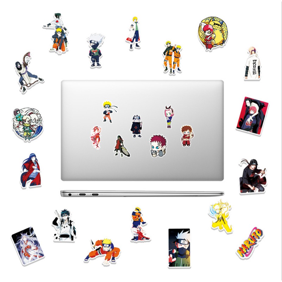 Sticker Anime Naruto dán trang trí laptop, mũ nón bảo hiểm, vali, xe tay ga, ván trượt [Set 62 Cái]