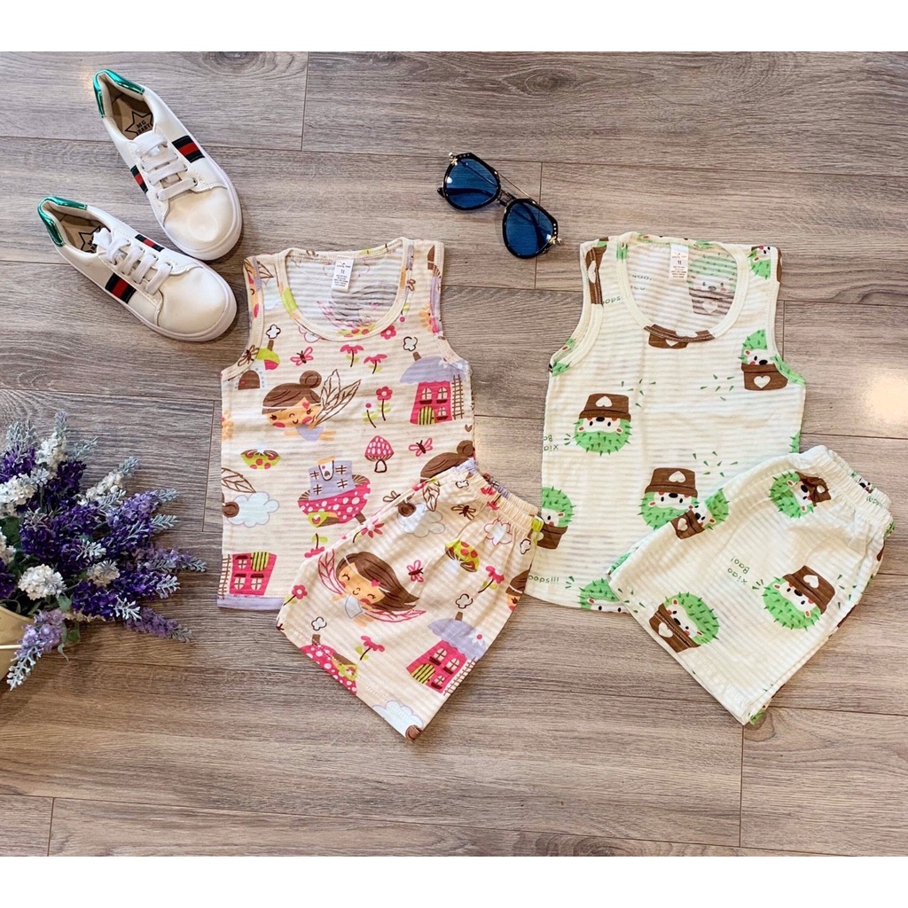 Đồ Bộ quần áo ba lỗ cho bé trai và bé gái chất cotton tre AM247 cho bé sơ sinh đến 16kg