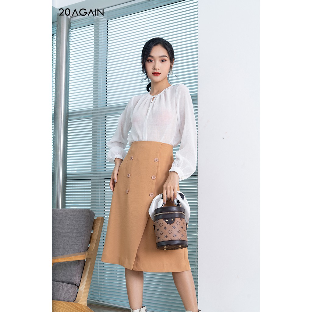 Áo sơ mi dài tay dúm cổ trơn màu ASA0988 20AGAIN | BigBuy360 - bigbuy360.vn