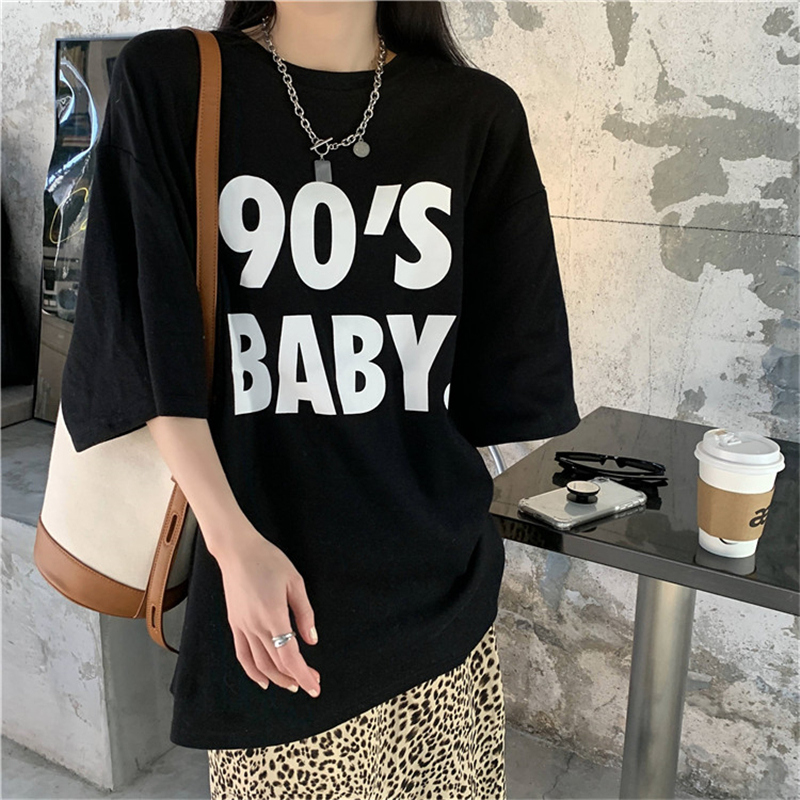 Oversized Round Neck T-shirt Women's Summer New Letter Print Short Sleeve Tops