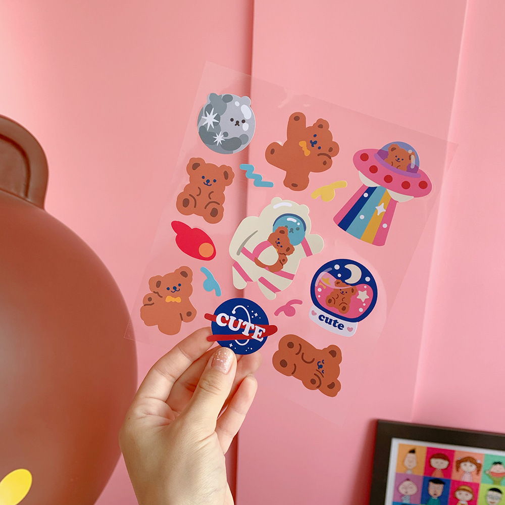 1Pcs Ins Style Cute Cartoon Bear Sticker Sweet Scrapbooking Paper Decoration Creative School Stationary