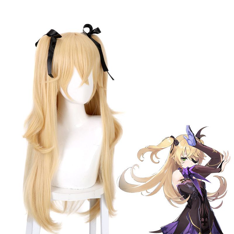 Genshin Impact Fischl Wig Long Ponytails with Ribbon Cosplay Heat Resistant Synthetic Hair Cosplay Wigs