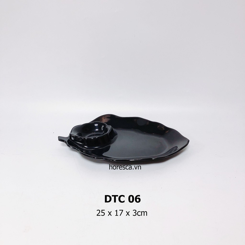 [Giá Sỉ] Dĩa DTC06 Lá Có Ngăn Chấm 25.5cm, Dĩa DTC 06, Dĩa Nhựa Phíp, Nhựa Mellamine