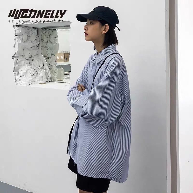 Áo sơ mi xanh kẻ unisex chính hãng Nelly Laylow