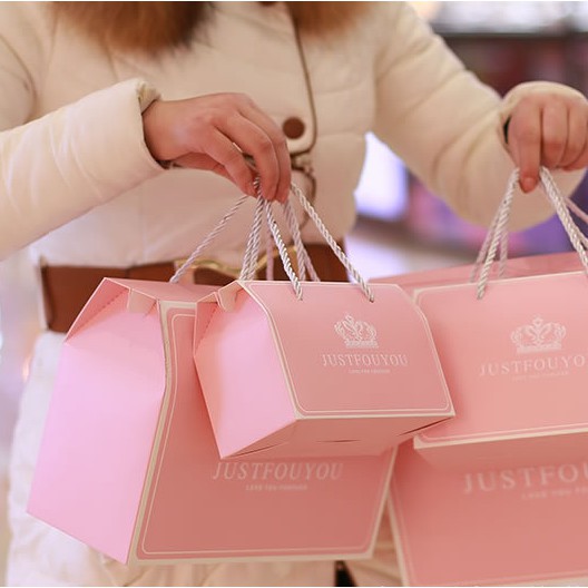 Túi giấy đựng quà tặng gấp thành hộp màu hồng phấn, In chữ Just For You Q242 | BigBuy360 - bigbuy360.vn
