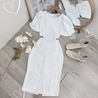ĐẦM MIDI TAY PHỒNG KHOÉT EO HỞ LƯNG