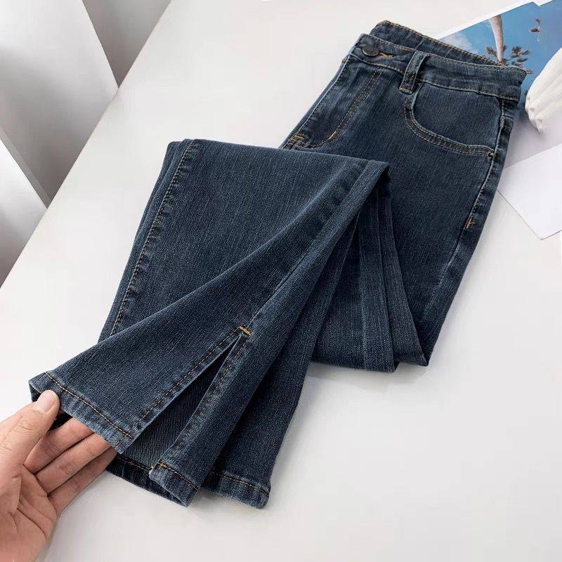 Quần jean dài COZOKC lưng cao dáng rộng thiết kế xẻ tà cá tính