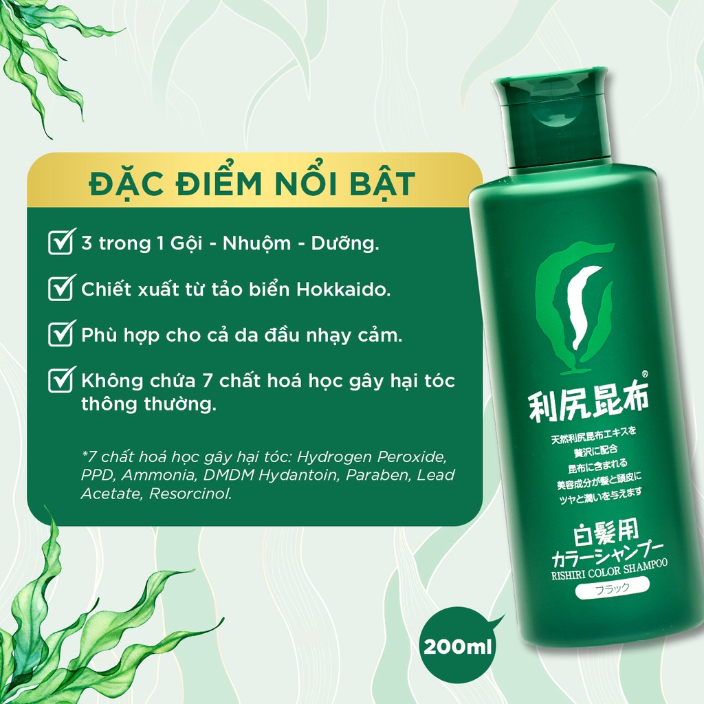 Dầu gội phủ bạc từ thiên nhiên màu Đen Nhật Bản RISHIRI 200ml