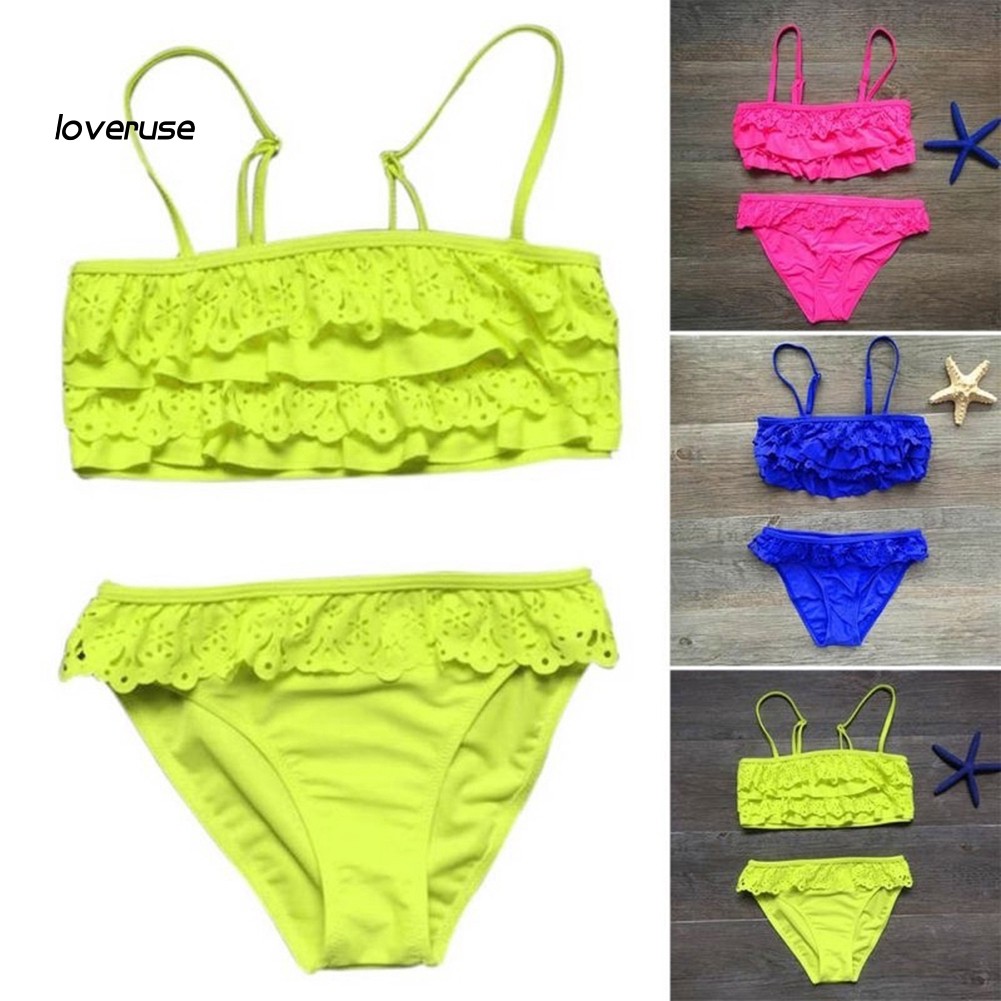 Bộ Đồ Bơi Bikini 2 Mảnh Màu Sắc Đơn Giản Dành Cho Bé Gái