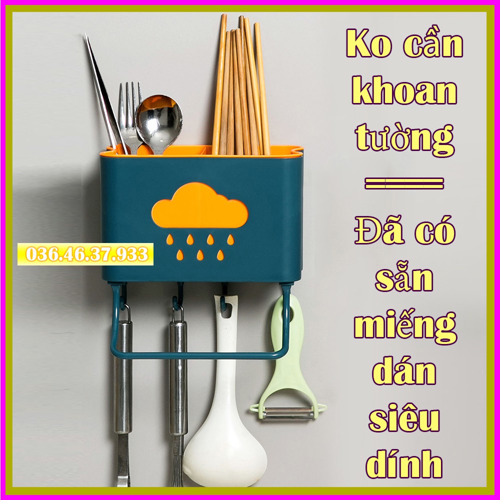 Hộp đựng đũa muỗng thìa treo tường đa năng tiện lợi có sẵn Keo dán siêu dính