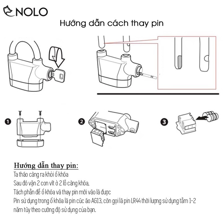 Khóa Cửa Alarm Model SO8325 Cảm Biến Báo Động Chống Cắt Chống Nước Càng Khóa Dày 10mm Còi Hú Siêu To Đạt 110db