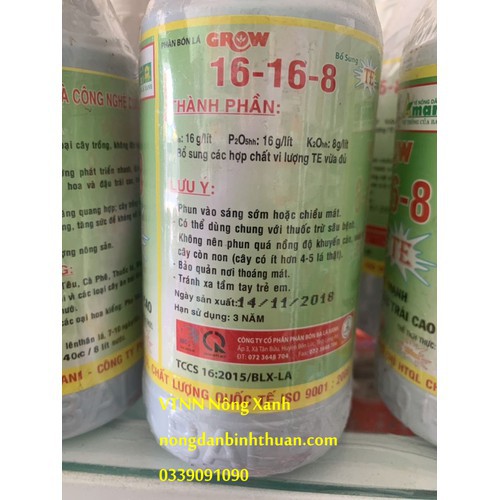 Phân bón lá GROW đậm đặc 16-16-8 BA LÁ XANH  ĐẬM ĐẶC - 3 LÁ XANH 500ML