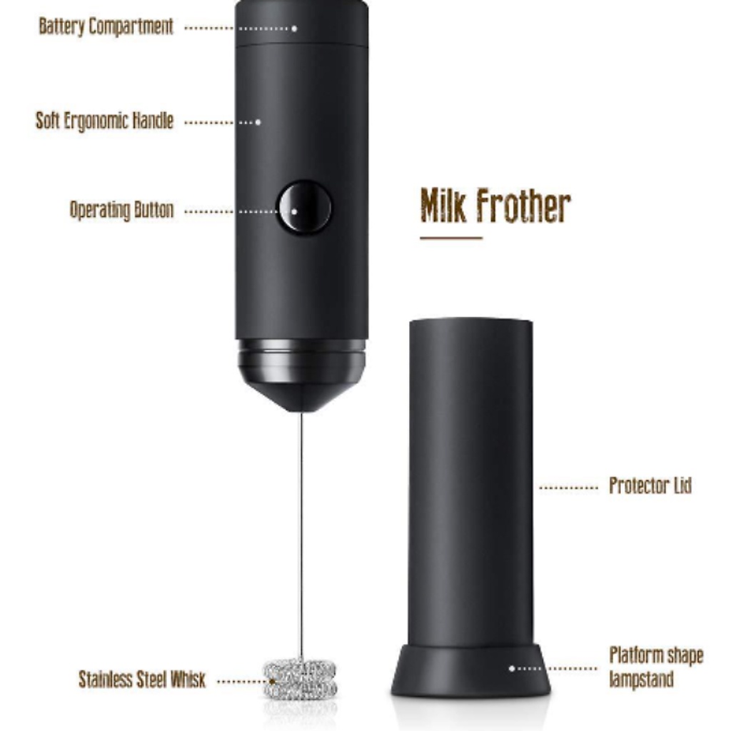 Máy tạo bọt cafe, sữa, đánh trứng mini cầm tay cao cấp - Đen