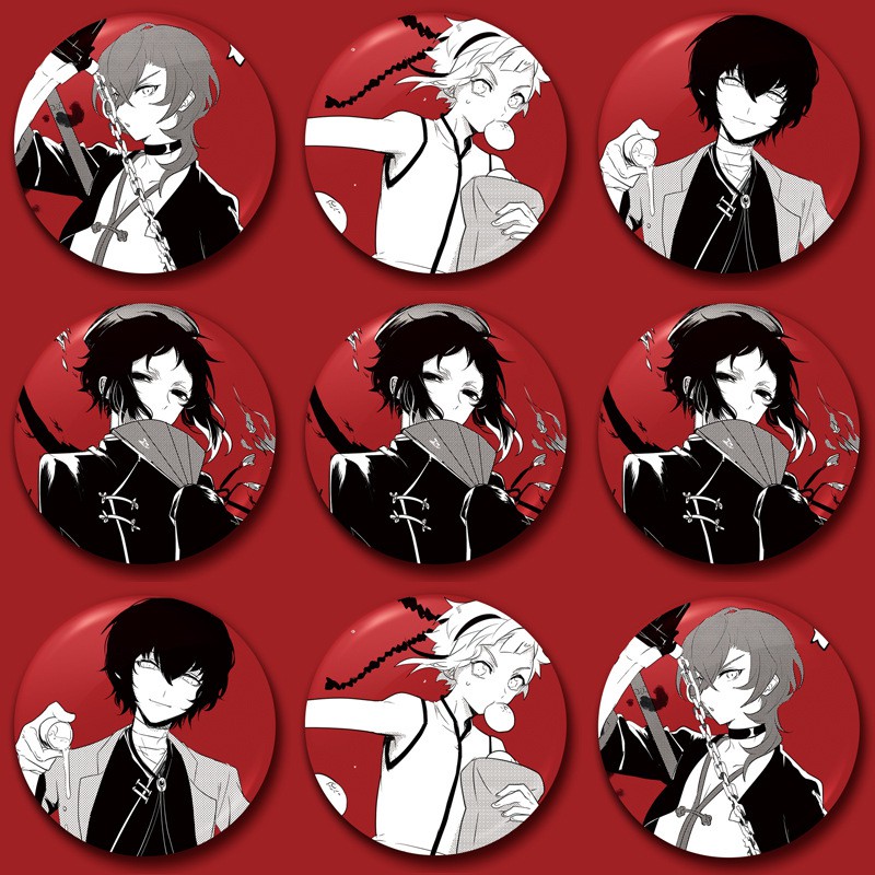 Huy hiệu cài áo in hình Bungou stray dogs Văn hào lưu lạc anime chibi m09