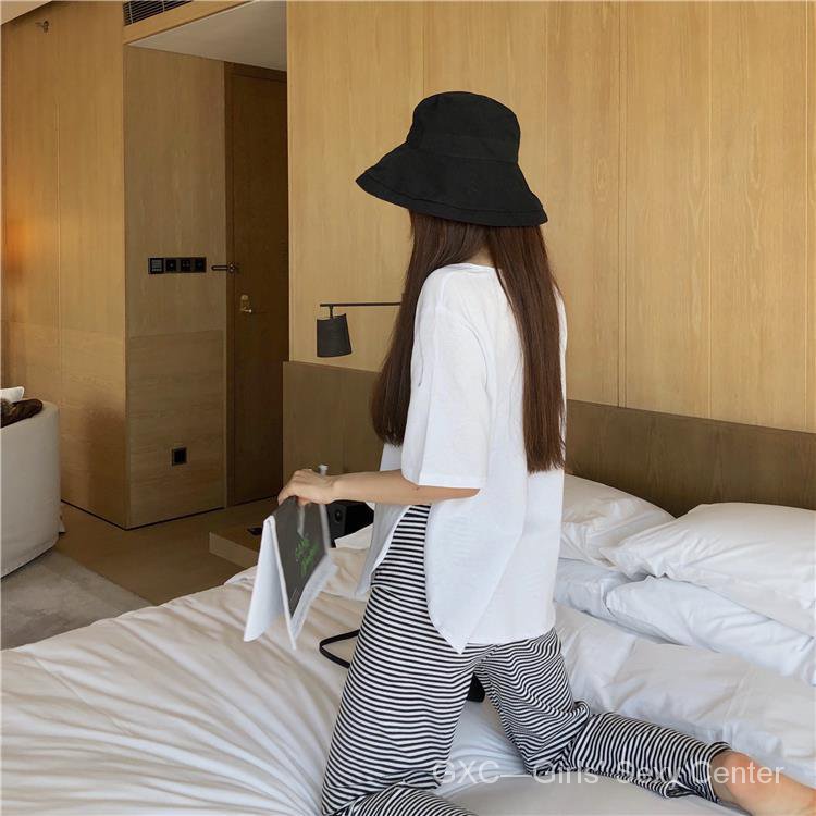 Bộ Áo Thun Trắng Dáng Rộng Xẻ Tà Phối Quần Dài Kẻ Sọc Thời Trang Xuân Hè Mới 2021 Cho Nữ | BigBuy360 - bigbuy360.vn