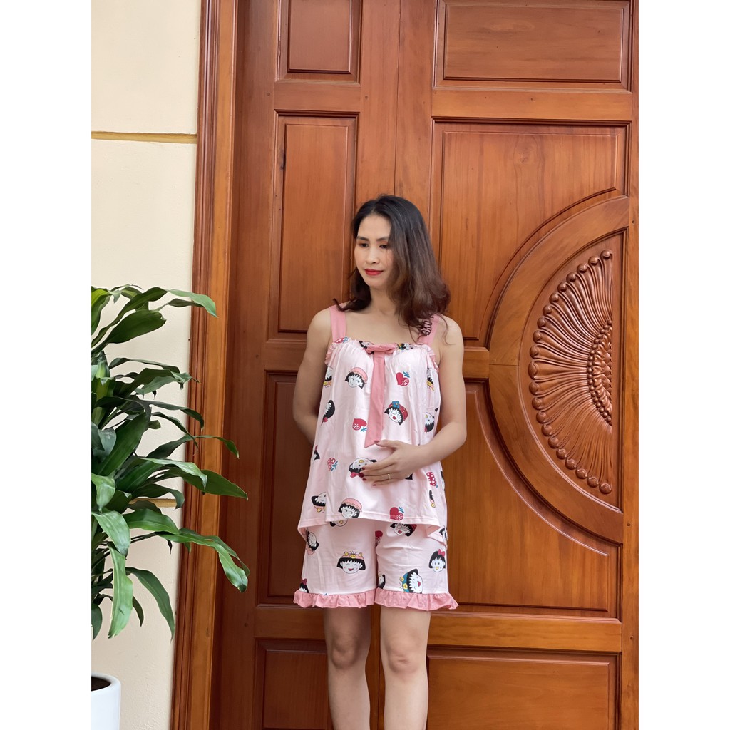 Bộ đồ ngủ hai dây bản to chun ngực in hình ngộ nghĩnh có chun chỉnh bụng BC11