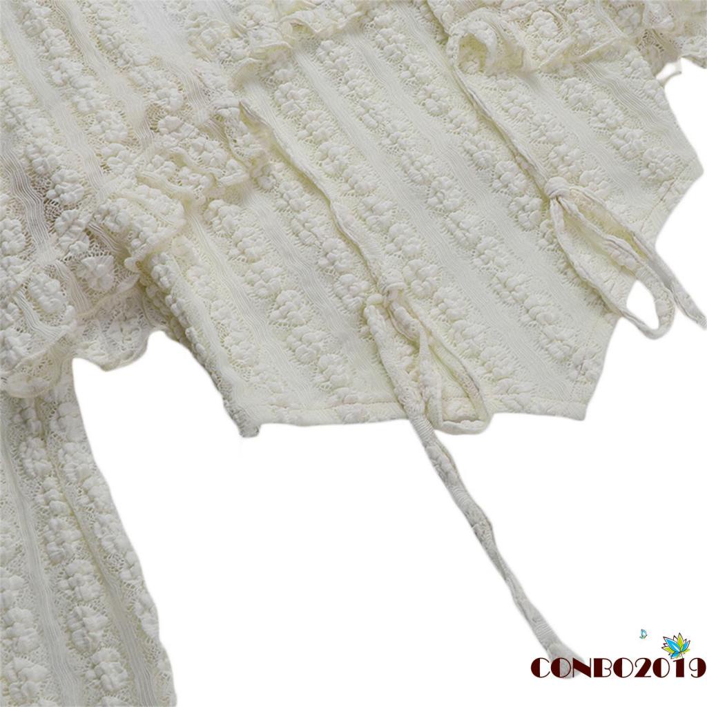 HGM-Women´s Spring Summer Outfit Sets Long Sleeve Knotted Crop Tops + Solid Square Neck Camisole