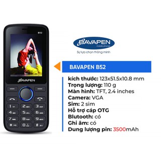 ĐIỆN THOẠI BAVAPEN B52 PIN TRÂU GIÁ RẺ KIÊM SẠC DỰ PHÒNG BAVAPEN B52 2 SIM 2 SÓNG – CHÍNH HÃNG BẢO HÀNH 12 THÁNG
