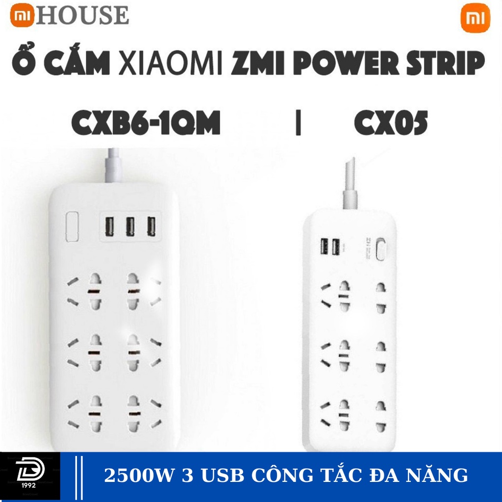 Phích Cắm Điện 3 Chân Thông Minh-Ổ Cắm Điện - Ổ Cắm Công Nghiệp 6 Lỗ 3 Cổng USB Xiaomi