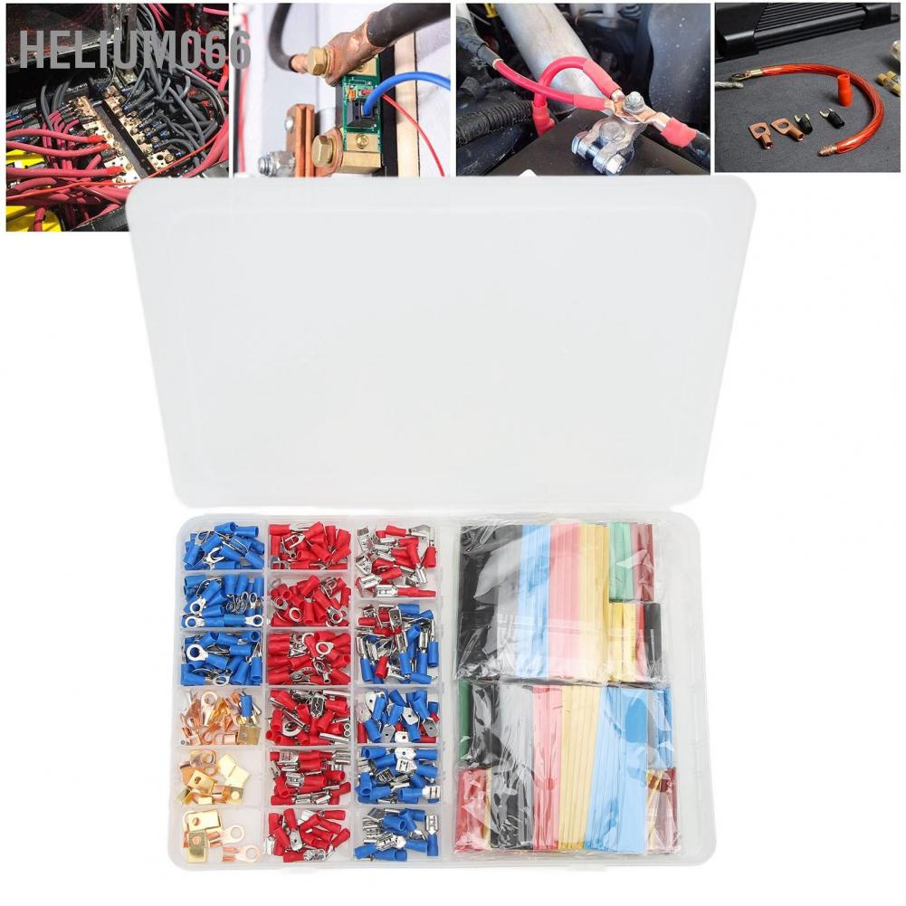 Helium066 350pcs Cold Pressing Electrical Connectors Insulated Wire Crimp Terminals with 328pcs Heat Shrink Tubing for Electronics