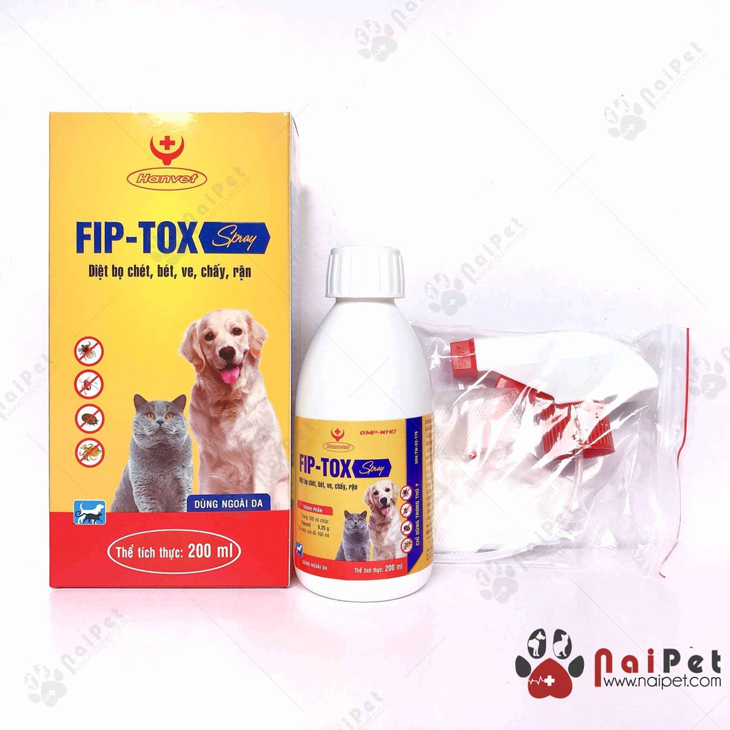 Xịt Ve Chấy Rận Bọ Chét Cho Chó Mèo Fip-Tox Spray Hanvet 200ml