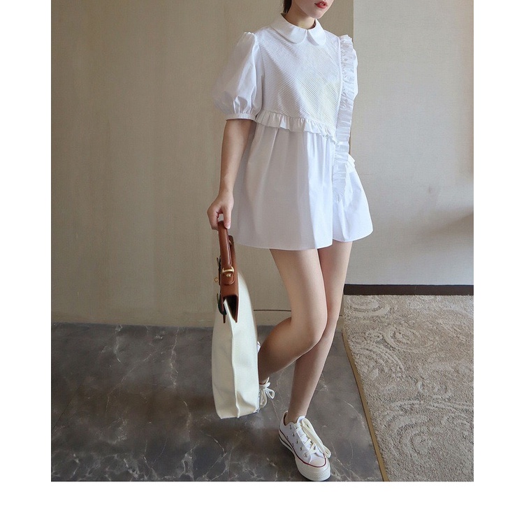 Set áo trắng kèm quần short ngắn HB thiết kế có cổ và đường xếp ly trang trí S065