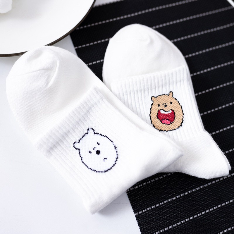 Tất Cao Cổ Gấu Logo We're Bare Bear Tất Nữ Cao Cổ Nhật Bản Cao Cấp Cotton Hoạ Tiêt Vớ Nữ Trơn Hàn Quốc Vớ Cao Ulzzang