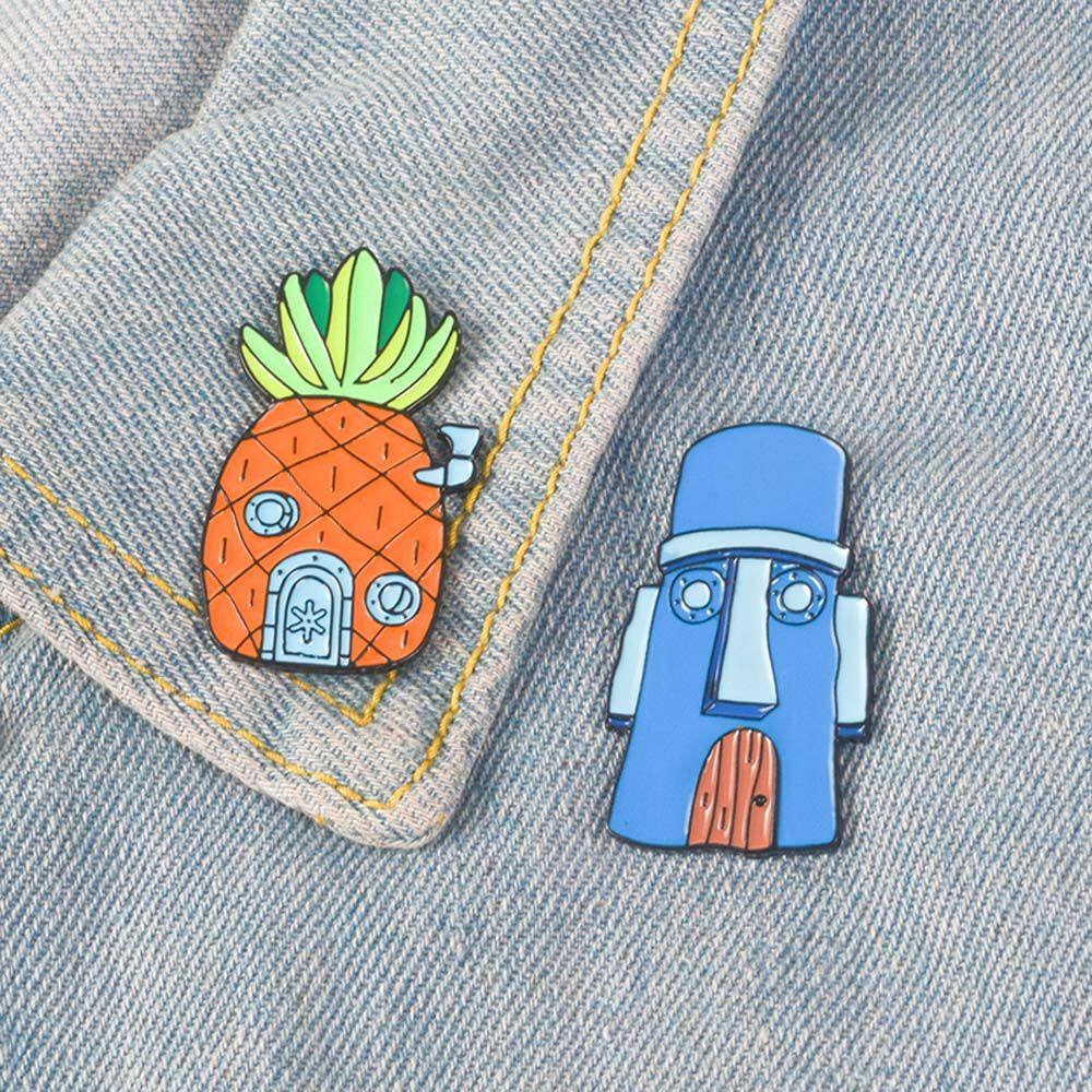 Qqmall Ghim Cài Cổ Áo Họa Tiết Nhân Vật Hoạt Hình SpongeBob Patrick Star Bob Dứa Mực Tráng Men