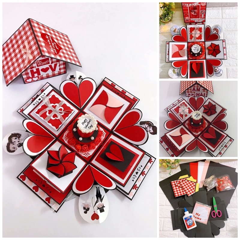 Combo nguyên liệu love box giấy trơn màu dáng ngôi nhà- Đặt theo yêu cầu - Tặng ảnh kèm chữ