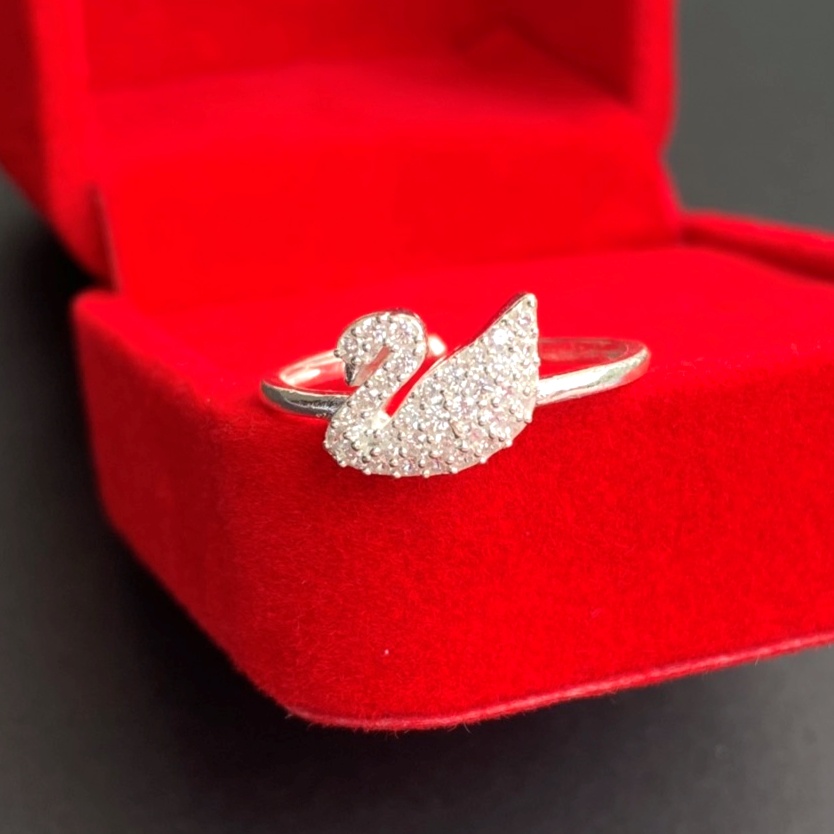 Nhẫn hở bạc nữ mặt thiên nga đính đá, nhẫn bạc ta free size - Trang sức bạc Evasilver