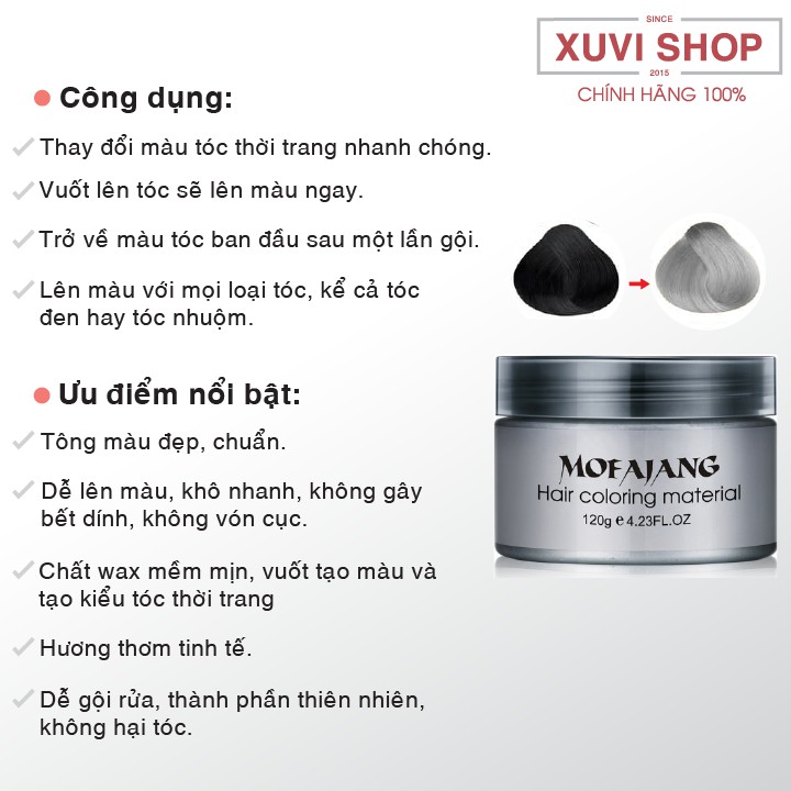Wax Vuốt Tóc Màu Tạo Kiểu Cao Cấp MOFAJANG Nhật Bản 9 Màu Sắc 120g Nhuộm Tóc Đổi Màu Tạm Thời Chính Hãng - XUVI SHOP | BigBuy360 - bigbuy360.vn