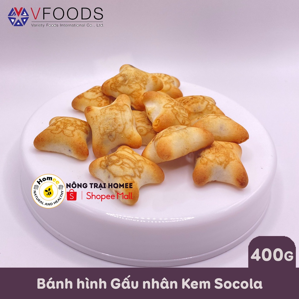 Bánh Quy Hình Gấu Nhân Kem Socola VFOODS 400g | Nhập khẩu chính ngạch Thái Lan