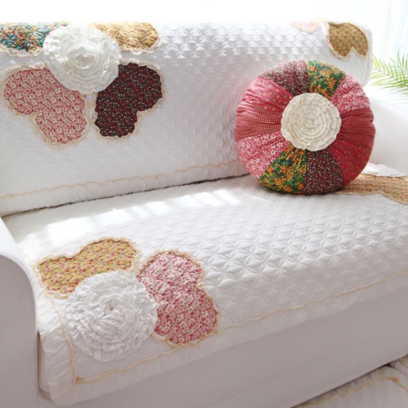 Gối sofa hình quả bí ngô quilting vải hoa nhí vintage xinh xắn decor phòng khách nhà cửa lenhome