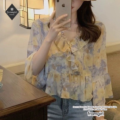 Áo Sơ Mi Voan Tay Ngắn In Họa Tiết Hoa Phong Cách Pháp Thời Trang Mùa Hè Hàng Mới Dành Cho Nữ 2022