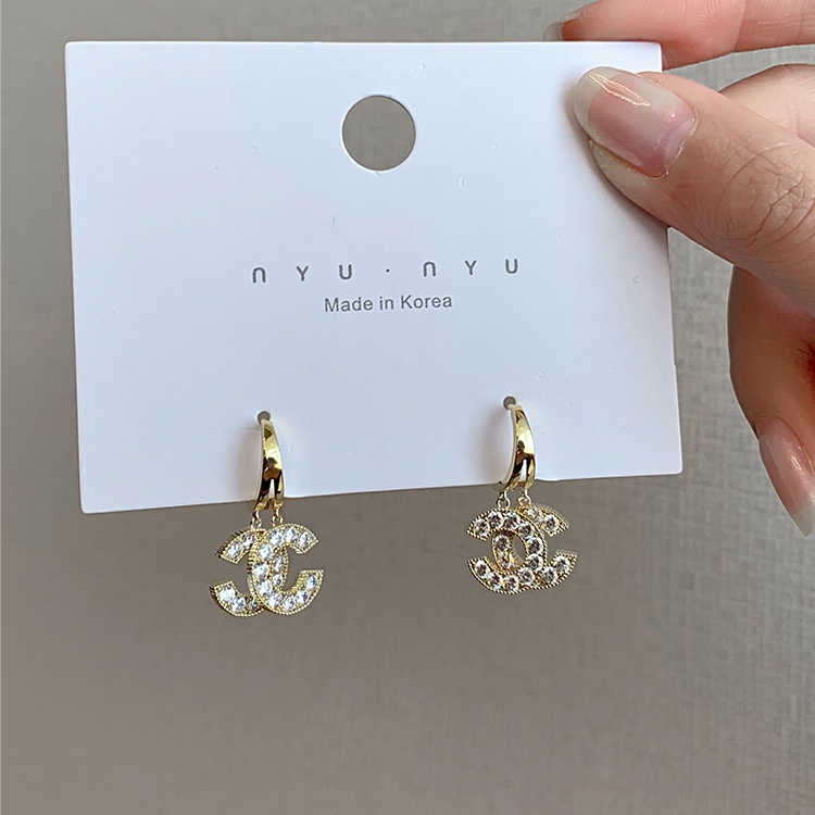 Đôi Khuyên Tai Chữ C Đính Đá Thời Trang Hàn Quốc Cho Nữ