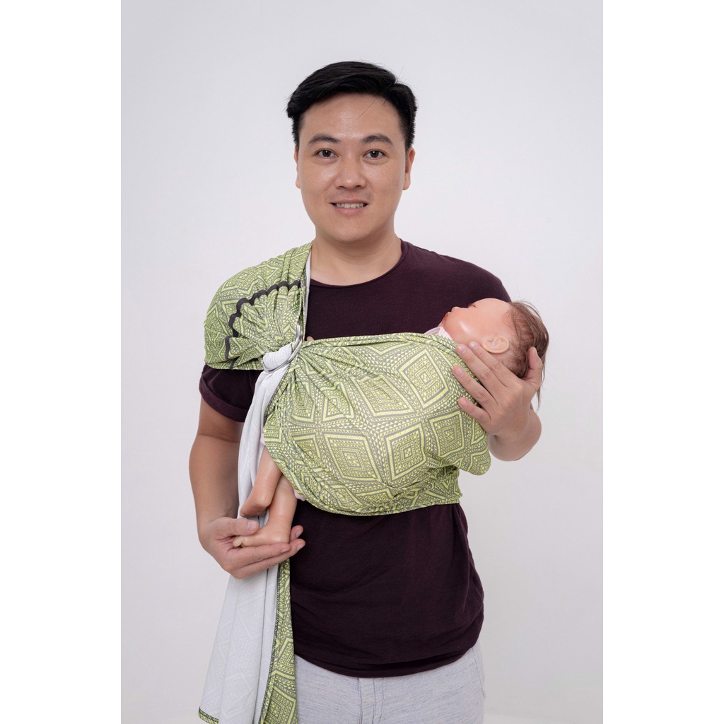 Địu vải BUBI Ring Sling Gen 1 - Thun 4 chiều - Xanh lập thể