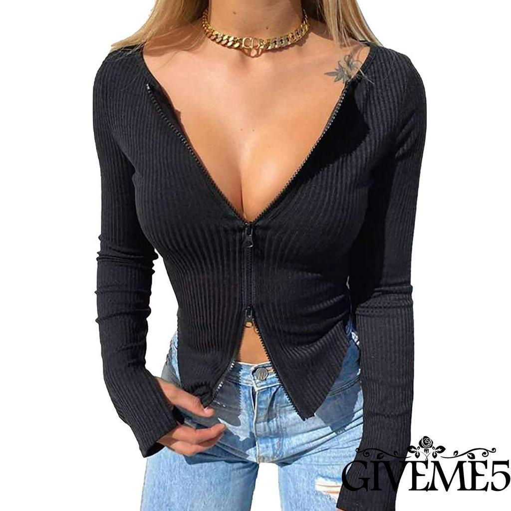 Áo Croptop Màu Trơn Phối Khóa Kéo Thời Trang Gợi Cảm 2020 Cho Nữ