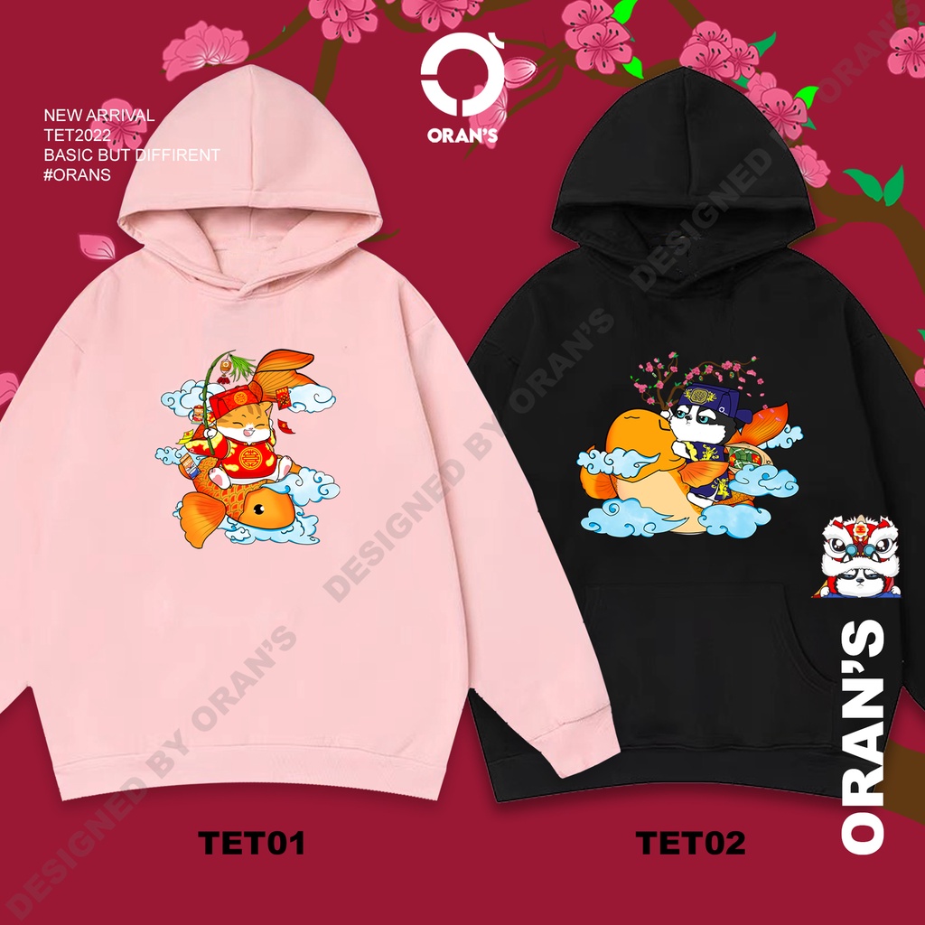 Áo Hoodie đôi in hình táo quân về trời chất nỉ cotton lót bông cao cấp form rộng unisex ORANS - ORAN'S HOODIE TET2022