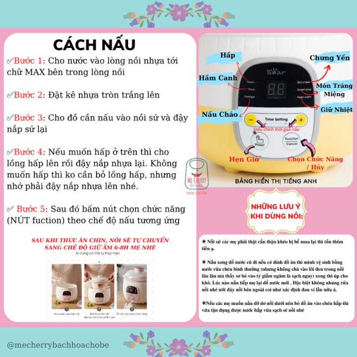 [Bản Quốc Tế - HDSD: Tiếng Việt] Nồi nấu cháo chậm ruột sứ Bear 0.8lít [Bảo hành 12 tháng](phương pháp chưng cách thủy)