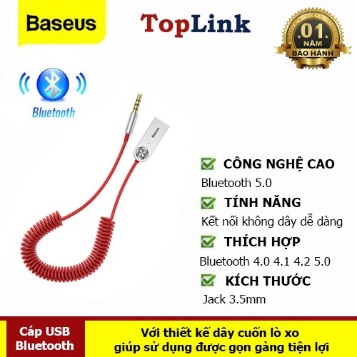 Baseus USB Bluetooth Adapter Dongle Cable Đối Với Xe 3.5mm Jack Aux Bluetooth 5.0 4.2 4.0 Receiver Loa Âm Thanh Âm Nhạc