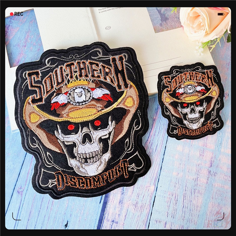 ♚ Sticker Ủi Thêu Hình Đầu Lâu ♚ 1 Miếng Dán Ủi Quần Áo Hình Cao Bồi