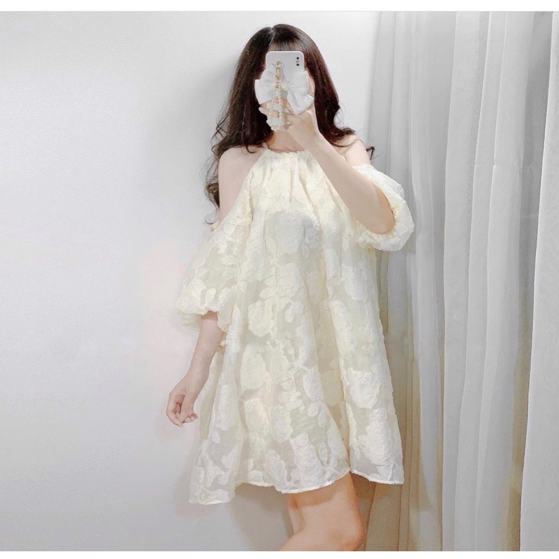 VÁY/ĐẦM TƠ VÂN NỔI CỔ YẾM TAY LỠ PHỒNG HỞ VAI DÁNG XOÈ CHỮ A DỄ THƯƠNG CUTE HOT